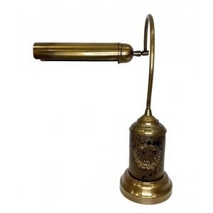 Vintage Leather Brass Banker Desk Lamp Goose Neck Library Light